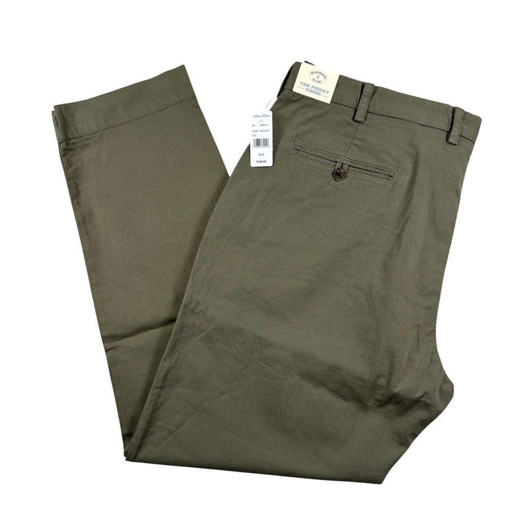 Brooks Brothers Friday Chino Pants Men 42x32 Olive Green Stretch Cotton 358002